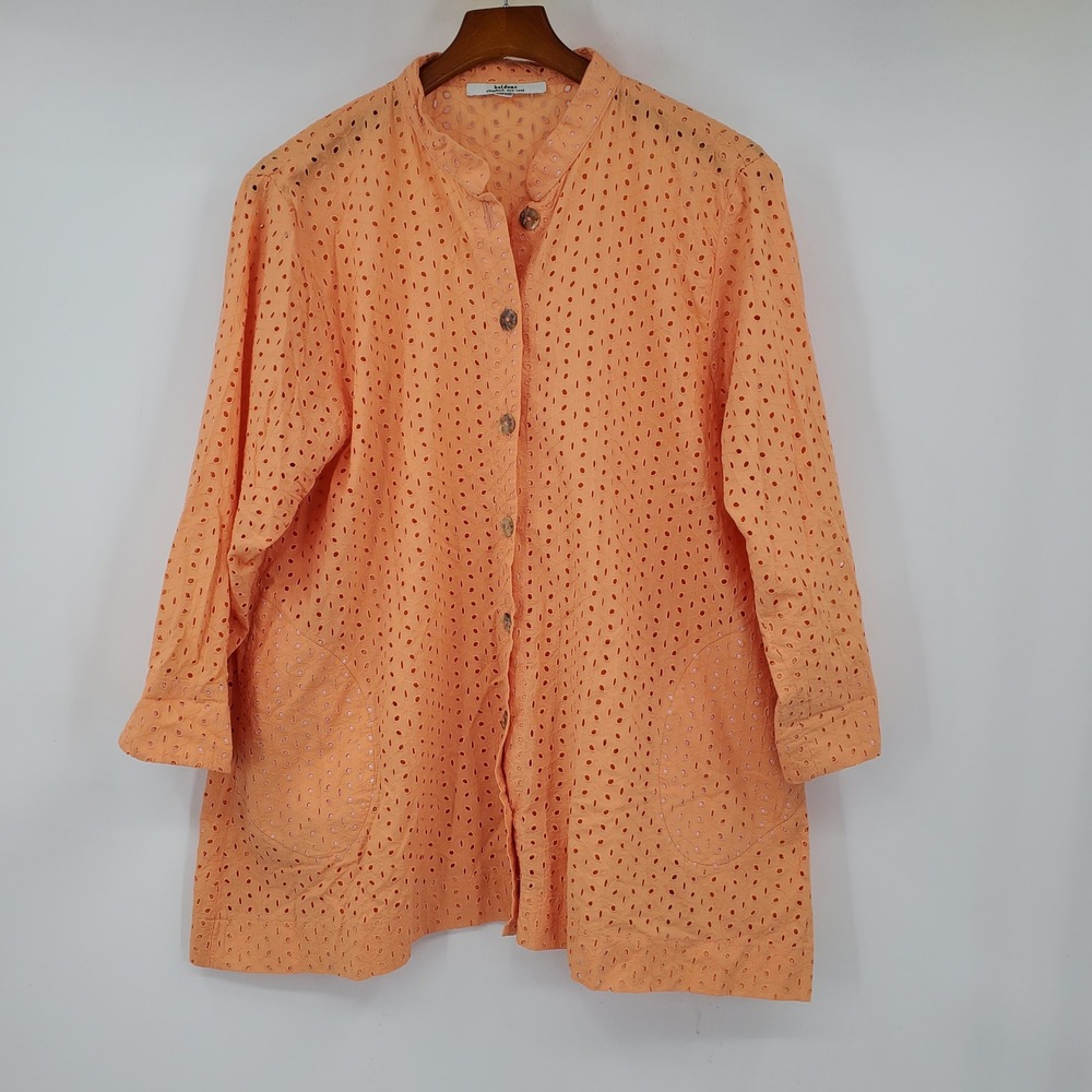 Haldora Rhinebeck New York Orange Eyelet Button Down Tunic Top One Size Boho Art